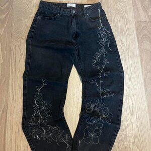OOAK Cotton On Black Jeans w/Handpainted Flowers Sz 6